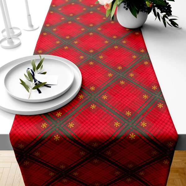 Ervi bavlnený behúň na stôl - Vianočné káro červené
