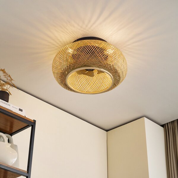 Cordie stropný ventilátor s osvetlením Ø 53 cm tichý DC - Lucande Lucande, Cordie, stmievateľné, Drevo, Obývacia izba, Bambus, Rustikálny