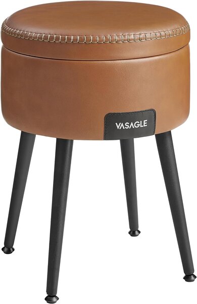 EKHO taburetka, odkladací stolík s úložným priestorom, syntetická koža, karamelovo hnedá | VASAGLE