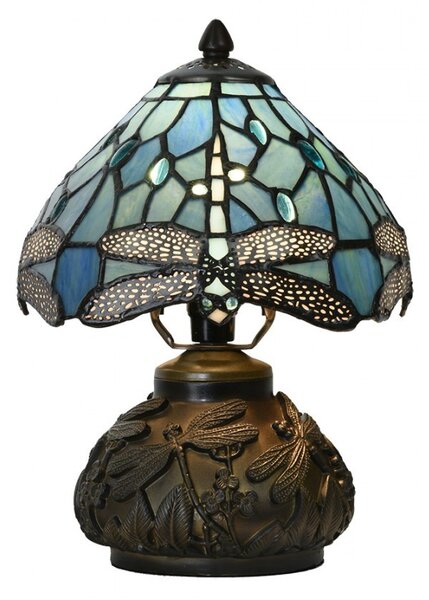 Farebná stolná lampa Tiffany Blue Dragonfly - Ø 20*28cm E27/max 1x25W - Clayre & Eef