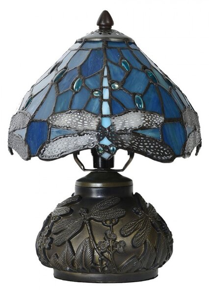 Farebná stolná lampa Tiffany Blue Dragonfly - Ø 20*28cm E27/max 1x25W - Clayre & Eef