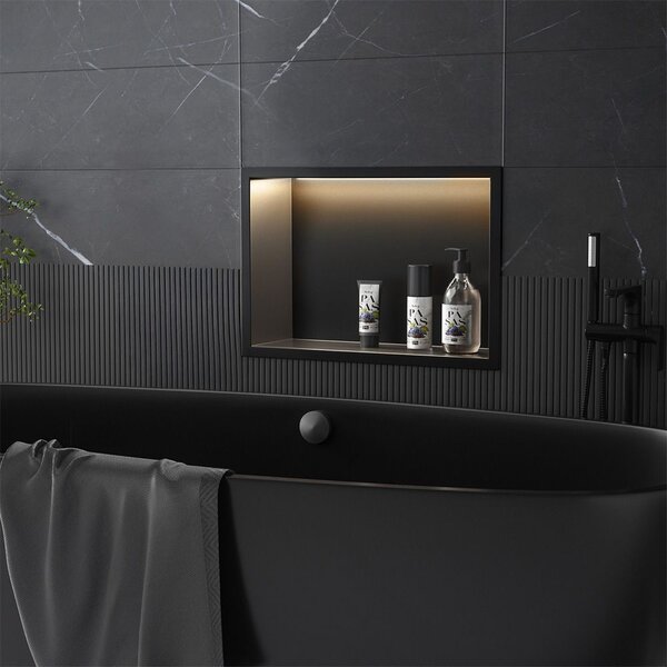 VSTAVANÁ KÚPEĽŇOVÁ POLICA LED 30x45 black