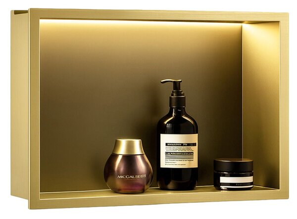 VSTAVANÁ KÚPEĽŇOVÁ POLICA LED 30x45 brush gold