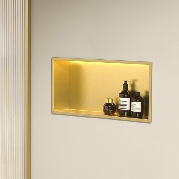 VSTAVANÁ KÚPEĽŇOVÁ POLICA LED 30x60 brush gold