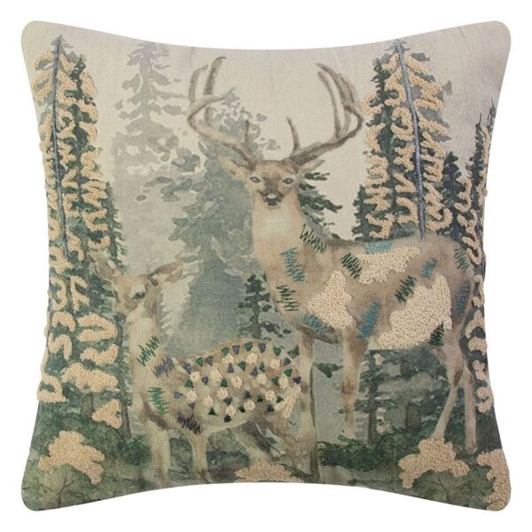 Béžový plátený vankúš s vyšitými aplikáciami Deer Forest - 45*45 cm - Mars & More