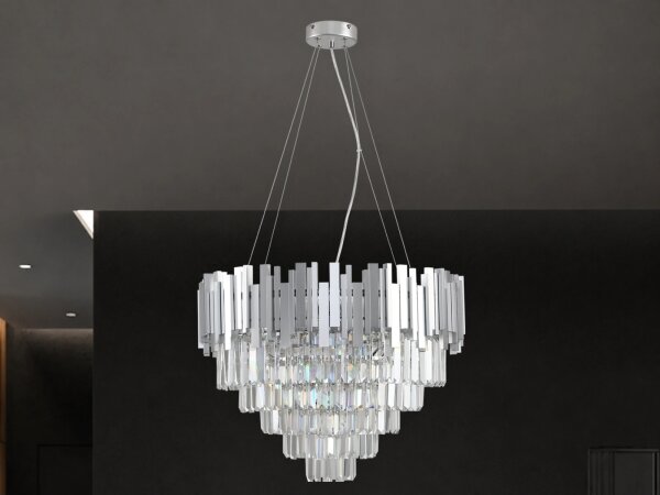 Krištáľový luster na lanku PLAZA 9xE14/40W/230V, priemer 60 cm, strieborný