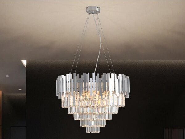 Krištáľový luster na lanku PLAZA 9xE14/40W/230V, priemer 60 cm, strieborný