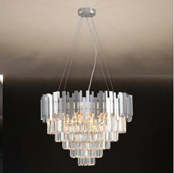 Krištáľový luster na lanku PLAZA 9xE14/40W/230V, priemer 60 cm, strieborný