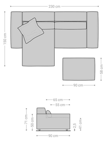 DELIFE Rohová pohovka Sirpio 230x155 cm manšester béžová variabilné ležadlo s taburetom