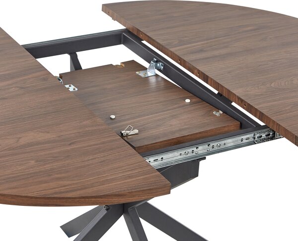 Rozkladací jedálenský stôl tmavé drevo čierna MDF kovové nohy 110/140 x 110 cm okrúhly tvar pre 6 osôb moderný štýl kuchyňa jedáleň
