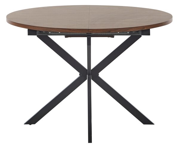 Rozkladací jedálenský stôl tmavé drevo čierna MDF kovové nohy 110/140 x 110 cm okrúhly tvar pre 6 osôb moderný štýl kuchyňa jedáleň