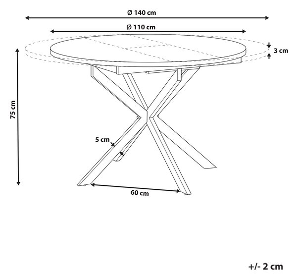 Rozkladací jedálenský stôl tmavé drevo čierna MDF kovové nohy 110/140 x 110 cm okrúhly tvar pre 6 osôb moderný štýl kuchyňa jedáleň