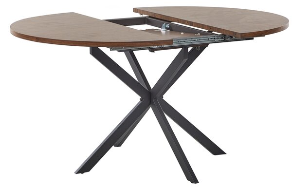 Rozkladací jedálenský stôl tmavé drevo čierna MDF kovové nohy 110/140 x 110 cm okrúhly tvar pre 6 osôb moderný štýl kuchyňa jedáleň