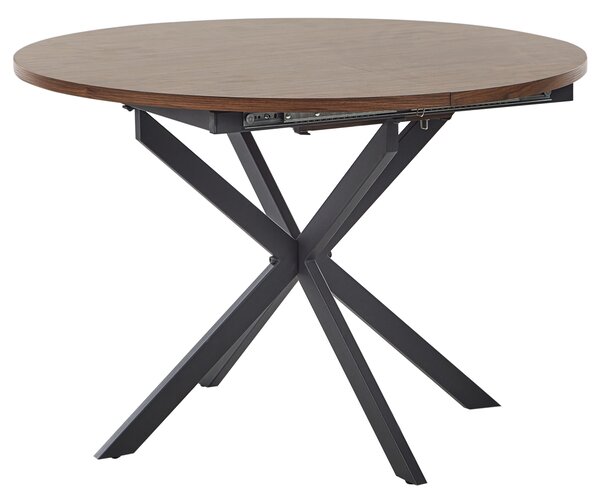 Rozkladací jedálenský stôl tmavé drevo čierna MDF kovové nohy 110/140 x 110 cm okrúhly tvar pre 6 osôb moderný štýl kuchyňa jedáleň