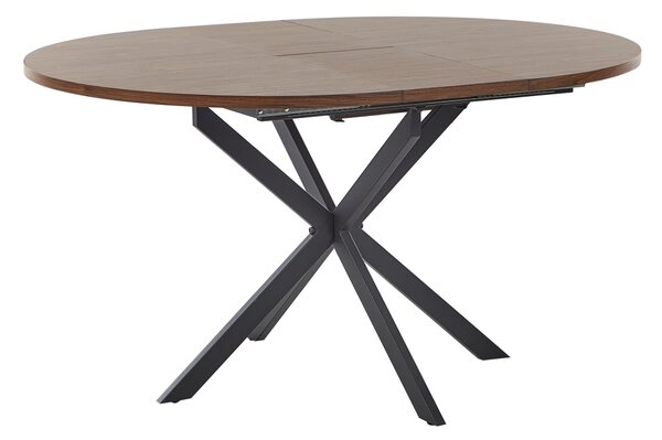 Rozkladací jedálenský stôl tmavé drevo čierna MDF kovové nohy 110/140 x 110 cm okrúhly tvar pre 6 osôb moderný štýl kuchyňa jedáleň