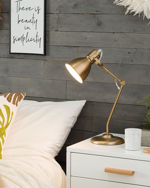 Stolná lampa mosadzná kov oceľ 44 cm nastaviteľné rameno okrúhle tienidlo moderný štýl kancelária