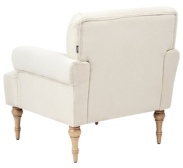 Kreslo svetlobéžové polyester látkové čalúnenie vodoodpudivá tkanina nohy z kaučukového dreva retro minimalistický štýl obývačka