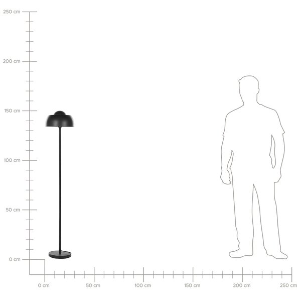 Stojaca lampa čierna oceľ kov matná povrchová úprava 148 cm okrúhle kupolovité tienidlo osvetlenie moderný štýl obývačka spálňa