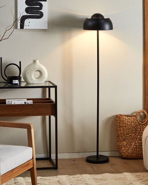 Stojaca lampa čierna oceľ kov matná povrchová úprava 148 cm okrúhle kupolovité tienidlo osvetlenie moderný štýl obývačka spálňa