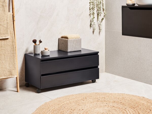 Kúpeľňová skrinka čierna MDP syntetický materiál na kolieskach so zásuvkami moderný štýl kúpeľňa