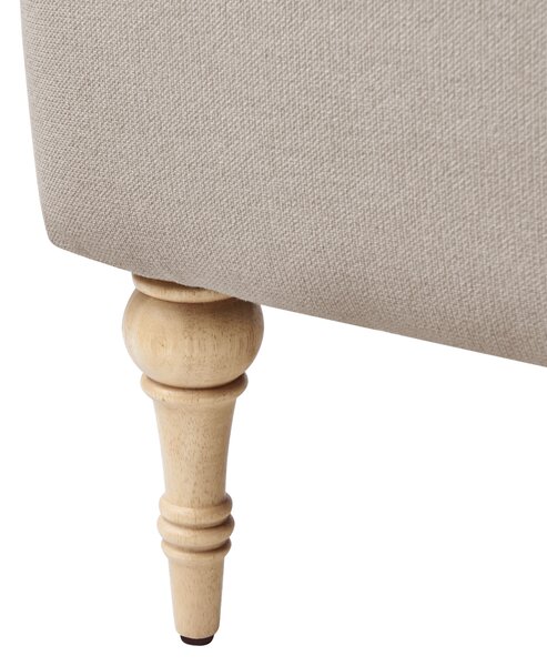 Kreslo sivobéžové polyester látkové čalúnenie vodoodpudivá tkanina nohy z kaučukového dreva retro minimalistický štýl obývačka