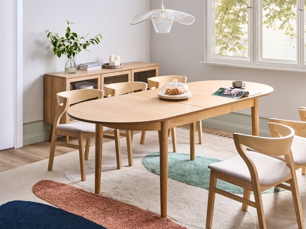 Rozkladací jedálenský stôl svetlohnedý svetlý jaseň MDF vrchná časť 180/220 x 90 cm drevené nohy moderný štýl kuchyňa jedáleň