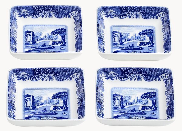 Porcelánové štvorcové taniere Blue Italian, 4 ks