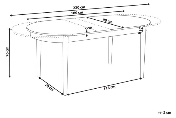 Rozkladací jedálenský stôl svetlohnedý svetlý jaseň MDF vrchná časť 180/220 x 90 cm drevené nohy moderný štýl kuchyňa jedáleň