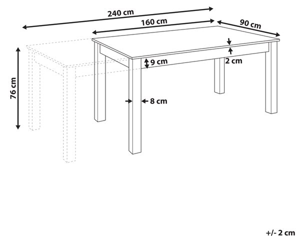 Rozkladací stôl tmavý jaseň MDF 160/240 x 90 cm nohy z kaučukového dreva dyhovaná doska prírodná povrchová úprava
