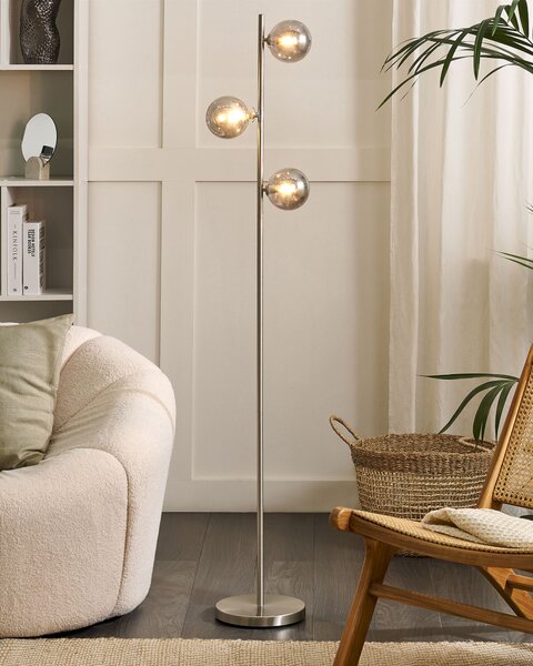 Stojaca lampa strieborná oceľ sklo 3 svetlá okrúhle tienidlá moderný glamour štýl obývačka spálňa