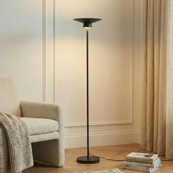 Lindby LED stojacia lampa Norvind, čierna, kov, 1-pl, Čierna, Obývacia izba / jedáleň, kov, Moderný, Stojaca lampa