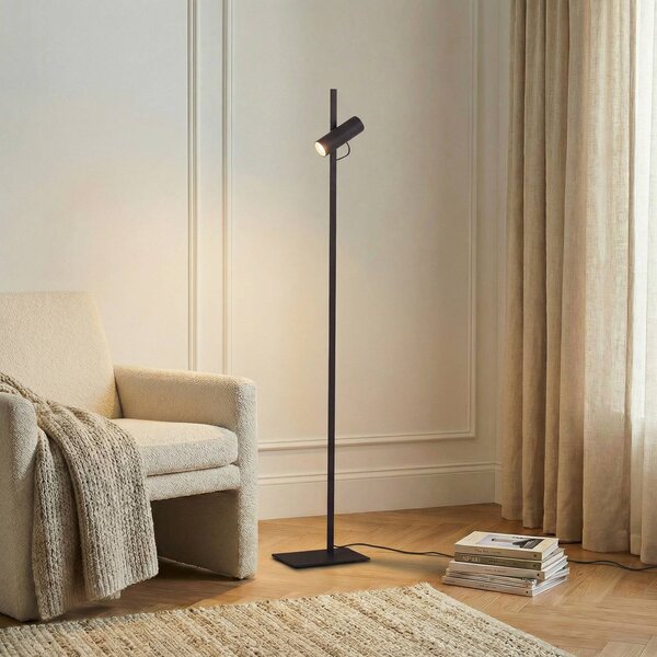 Lucande stojaca lampa Lysias, čierna, kov, výška 143,2 cm, Čierna, Obývacia izba / jedáleň, kov, Moderný, Stojaca lampa