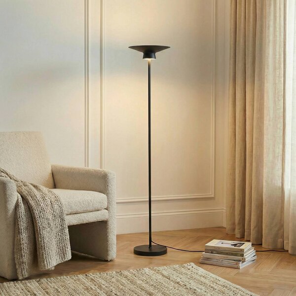 Lindby LED stojacia lampa Norvind, čierna, kov, 1-pl, Čierna, Obývacia izba / jedáleň, kov, Moderný, Stojaca lampa