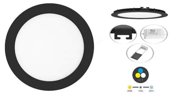 Ecolite zapustený LED panel kruh 12W, CCT, čierny (LED-WSL-CCT/12W/CR)