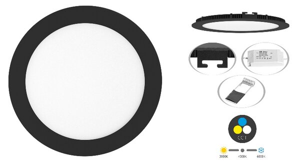 Ecolite zapustený LED panel kruh 6W, CCT, čierny (LED-WSL-CCT/6W/CR)