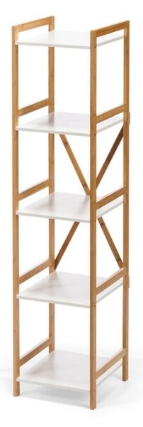 Biely úzky päťposchodový regál s bambusovou konštrukciou Essentials Lora