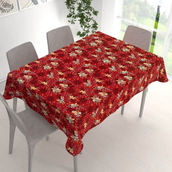 Biante Bavlnený obdĺžnikový obrus Sandra SA-714 Vianočné cezmíny na červenom 50x100 cm