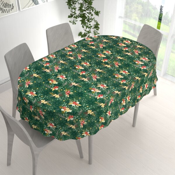 Biante Bavlnený oválny obrus Sandra SA-713 Vianočné cezmíny na zelenom 50x100 cm