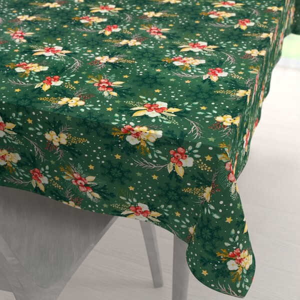 Biante Bavlnený obdĺžnikový obrus Sandra SA-713 Vianočné cezmíny na zelenom 50x100 cm