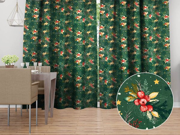 Biante Bavlnený záves Sandra SA-713 Vianočné cezmíny na zelenom 150x140 cm