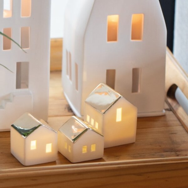 Porcelánový mini LED lampáš Large House