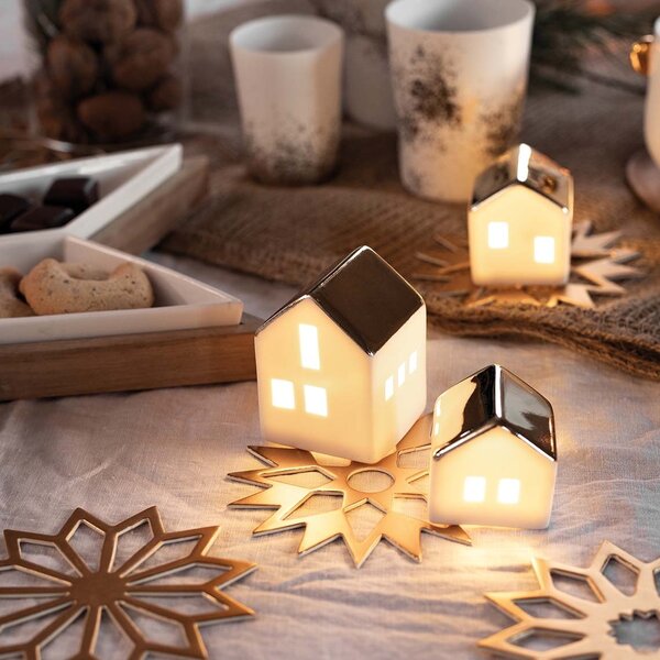 Porcelánový mini LED lampáš Medium House