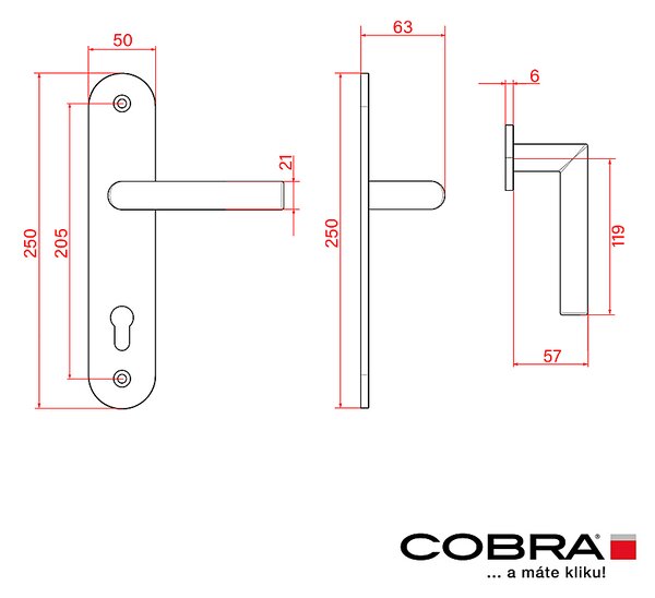 Bezpečnostné kovanie COBRA TOWER S s kľukou VISION s prekrytkou (F9 - nerezový elox), kľučka-kľučka, Otvor na cylindrickú vložku PZ, COBRA F9 (nerezový elox), 72 mm
