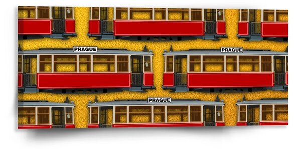Sablio Obraz Pražské historické električky Žltý Pattern - 110x50 cm