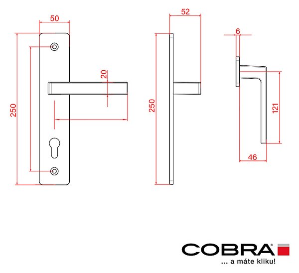 Bezpečnostné kovanie COBRA TOWER H s prekrytkou a hranatou kľukou (F1 - strieborný elox), kľučka-kľučka, Otvor na cylindrickú vložku PZ, COBRA F1 (strieborný elox), 72 mm