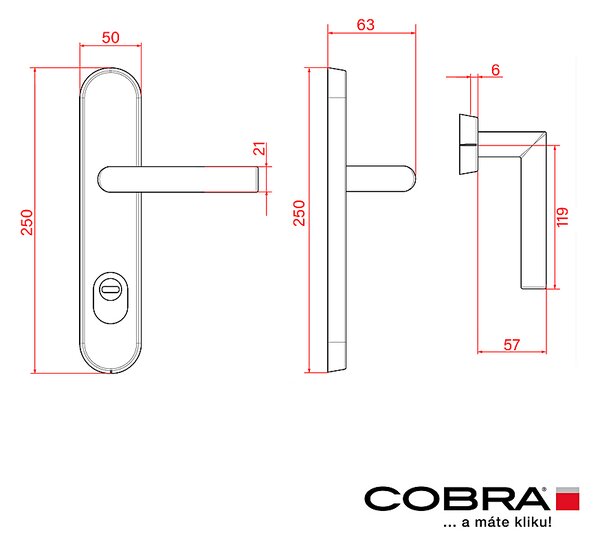 Bezpečnostné kovanie COBRA TOWER S s kľukou VISION s prekrytkou (F1 - strieborný elox), kľučka-kľučka, Otvor na cylindrickú vložku PZ, COBRA F1 (strieborný elox), 72 mm