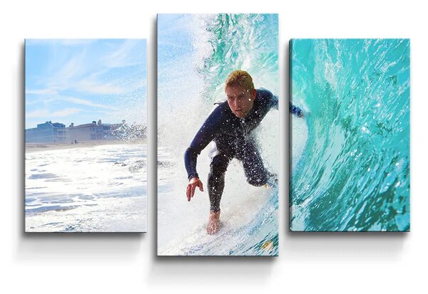 Sablio Obraz - 3-dílný Surfista na vlne - 75x50 cm