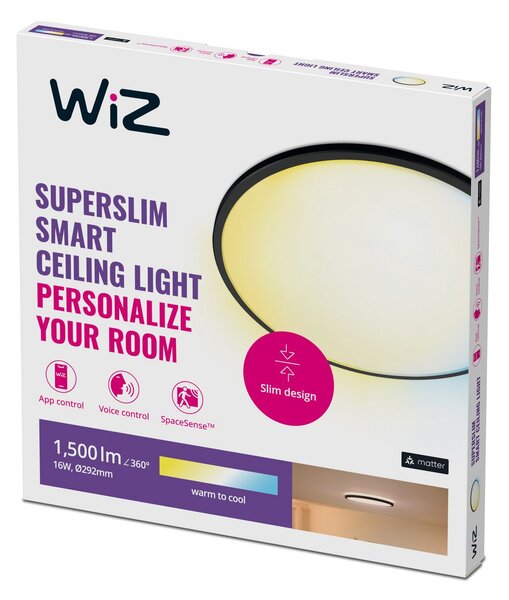 Stropné Lampa WiZ, SuperSlim, stmievateľné, Čierna, Obývacia izba, Plast, Moderný