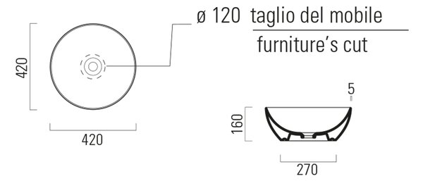 GSI GSI, PURA keramické umývadlo na dosku, priemer 42 cm, biela lesk ExtraGlaze, 885111