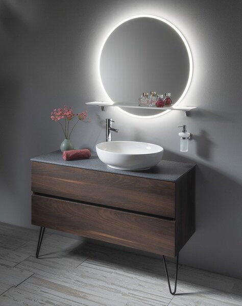 Sapho Sapho, VISO LED podsvietené guľaté zrkadlo priemer 60cm s policou, biela mat, VS060-01